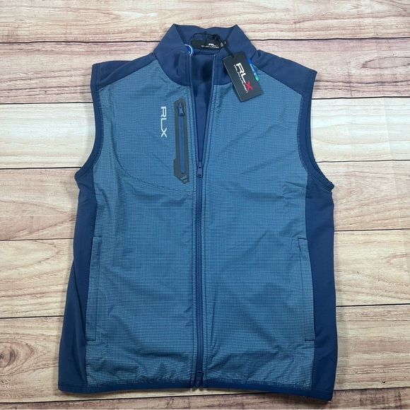 NWT RLX Ralph Lauren Golf Men’s Performance French Terry Vest Size S Blue 178$ - Picture 1 of 11